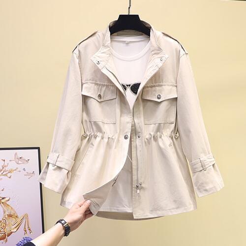 Spring Windbreaker Women Coat 2020 Autumn New korean Slim Drawstring Trench Coat Women Clothes Casual Solid Short Outwear G206