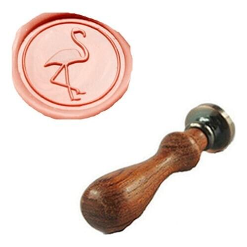 Vintage Cute Flamingos Custom Picture Logo Wedding Invitation Wax Seal Sealing Stamp Rosewood Handle Set