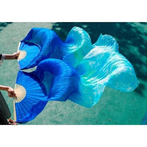 2017 female high quality Chinese silk veils dance fans Pair of belly dancing fans cheap hot sale royal blue mix color as picture