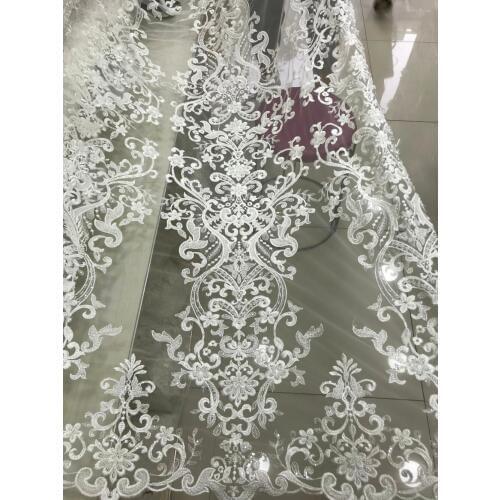 Embroidery mesh fabric SYJ-7819 nigerian tulle lace fabric French Net Lace Fabric with beads