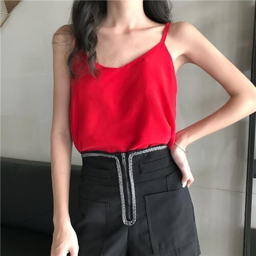 Summer Chiffon Sling WomenS Tank Top Fashion Sexy V-Neck Loose Backless Straps sexy chiffon female sleeveless top summer