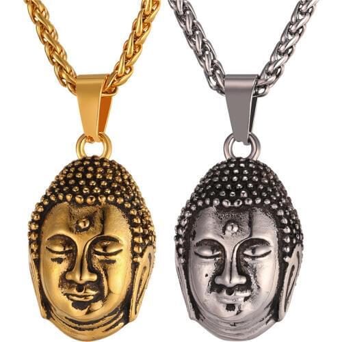 Gold Color Buddha Pendant Necklace For Men/Women Wholesale Hollow Buddha Head Religious Jewelry P366