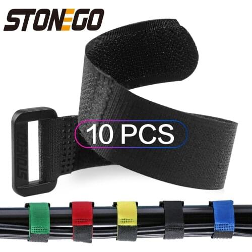 STONEGO 10pcs Reusable Fastening Cable Straps, Cable Ties Set Includes Adjustable Multi-Purpose Hook and Loop Nylon Strap Ties