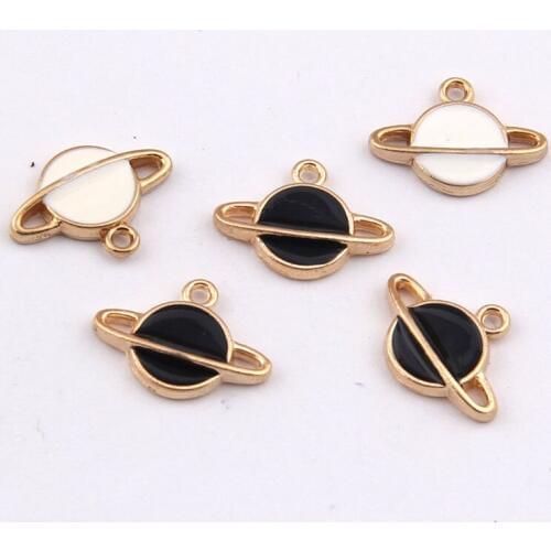 100pcs 12*17mm Enamel White Black Space Planet Charms Pendants Jewelry Accessories For DIY Jewelry Making