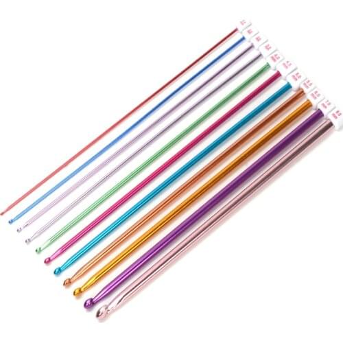 11Pcs 10.6" 27cm Multicolour Aluminum TUNISIAN AFGHAN Crochet Hooks Needles Single Pointed Yarn Knitting Needles Knit DIY Crafts