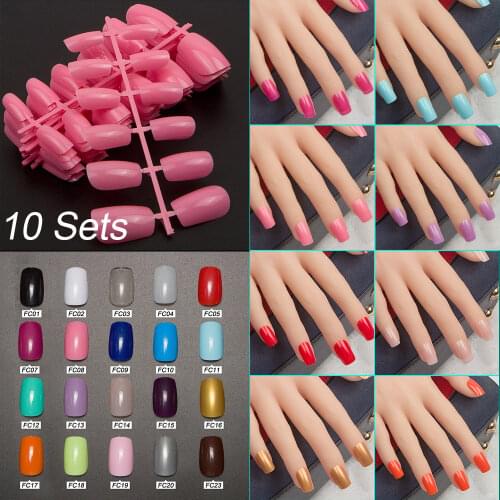 120 Pieces, 10 Sets Of Square Shape False Nail Tips With 20 Colors Faux Ongles Full Cover Acrylic French Fake Nail Art Tips