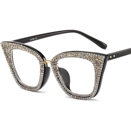 2020 Crystal Cat Eye Glasses Frame women Fashion diamond Transparent glasses unique luxury