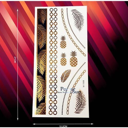 25 Styles Summer Style Flash Gold Tattoo Pineapple Coconut Palm Leaf Bracelet Design Waterproof Temporary Tattoo Sticker Chains