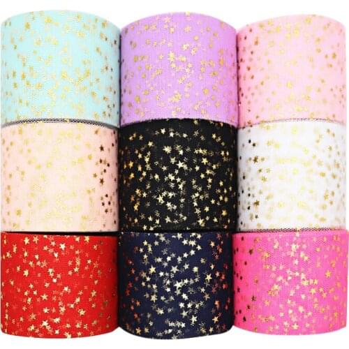 25Yards/roll 6cm Gold Foil Star Tulle Roll Organza Tutu Fabric Baby Shower Party Supplies DIY Hair Bows Handmade Materials