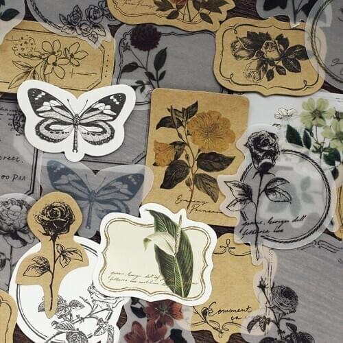 30Pcs/pack Vintage Plant Sticker Scrapbooking Creative DIY Journal Decorative Adhesive Kraft Paper Seal Stationery Supplies
