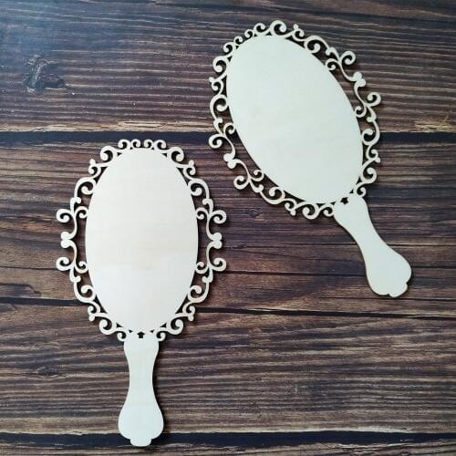 6pcs 18cm Wooden Hand Mirror Shape DIY Ornament Art Projects Craft Decoration Gift Decoupage