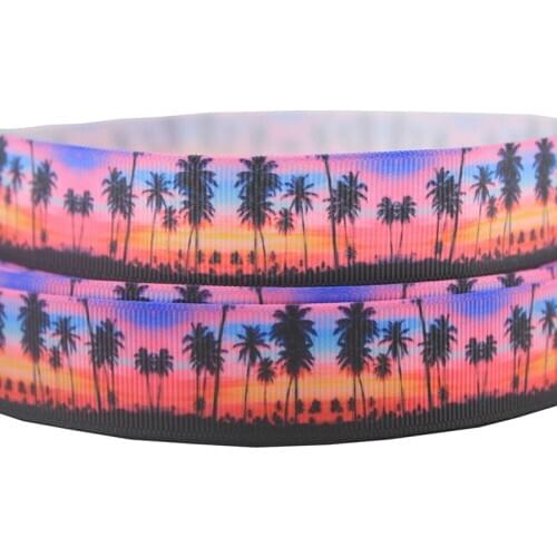 7/8" (22mm) Coconut tree pattern colorful print grosgrain ribbons decorative fabric webbing 10 yards