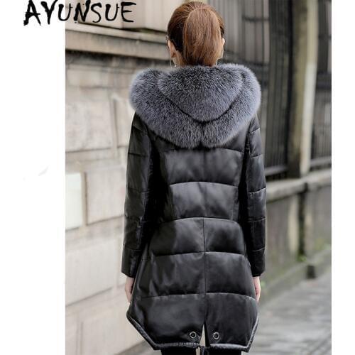 AYUNSUE Real Leather Jacket Winter Coat Women Real Fox Fur Collar Down Jacket Women Sheepskin Coat Plus Size Veste Femme Z18067