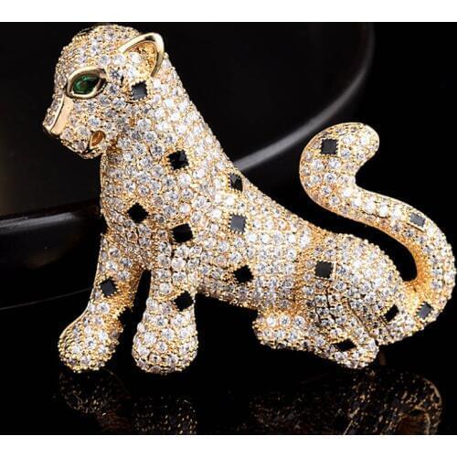 Zlxgirl bridal jewelry jet Enamel leopard animal mens wedding copper brooch pins Nice fashion Coat Dress jewelry bags accessory