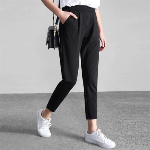 Large Size 7XL Black Harem Pants Ladies Autumn 2021 Chiffon Casual Pleated Split Pencil Pants Formal Street Summer Trouser Women