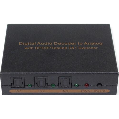 Digital to Analog Optical Audio Switch Decoder SPDIF/ TOSLINK Optical Audio 3x1 Switcher with L/F Headphone
