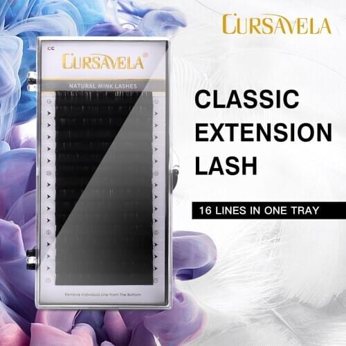 Cursavela 16Row Faux Mink Eyelashes Extension Silk Fiber Individual Professional Soft Classic Natural Grafting Russian Lashes