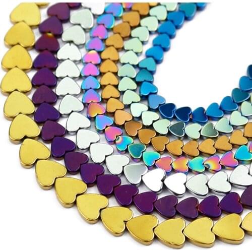 Gold,Purple,Blue,Peach Heart Hematite Natural Stone 6/8/10mm Spacers Loose Beads For Jewelry Making DIY Bracelet Accessories