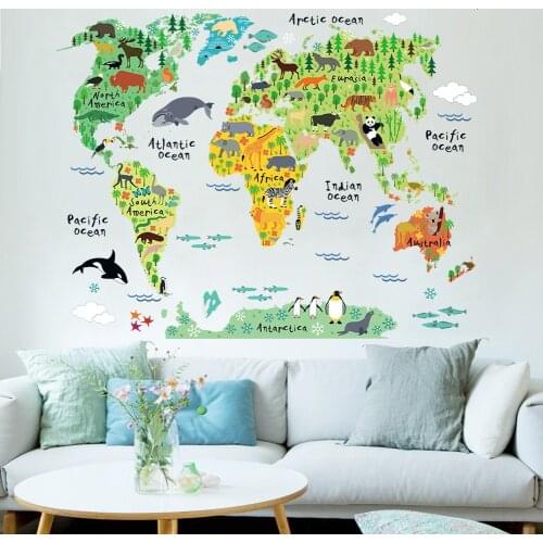 Kids Educational Puzzles Animal World Map Wall Decals Sticker Home Decor Art Decoration Living Room Background Wall Stickers