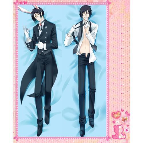 Anime Cartoon Kuroshitsuji Double Bolster Hugging Pillow Case Pillow Cover Pillowcase Peach Skin 2 Way No.54059