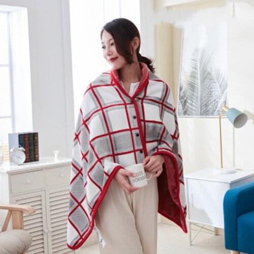 Flannel Office Plaid Wearable Blanket Winter Travel Portable Blankets Kids Women Sofa Blanket Soft Button Multi-Function Shawl
