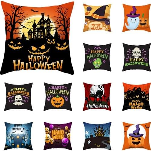 Happy Halloween Cushion Cover Sofa Car Cartoon Pumpkin Castle Print Pillow Case Office Home Decor Throw Pillow Cover 45x45cm