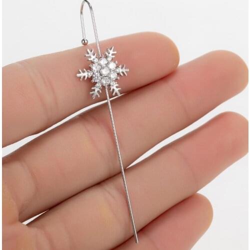 Jisensp 1Pc Ear Wrap Crawler Hook Earrings Crawler Hook Rhinestone Snowflake Piercing Earrings Fashion Jewelry Women Party Gift