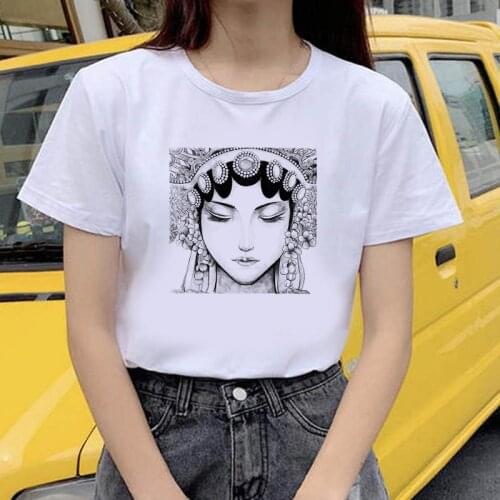 China Beijing Opera T shirt For women Short Sleeve Shirt women Fashion Soft Casual White T shirts shirt Femme