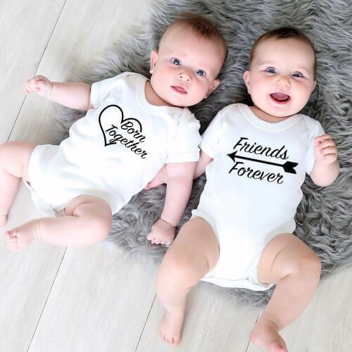 Born Togrther Friends Forever Newborn Baby Funny Romper Twins Siblings Family Matching Clothes Infant Boys Girls Jumpsuit
