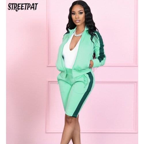 Side Stripes Two Piece Set Women Streetwear Zipper Jackets Full Sleeve Tops Knee Length Pants Casual Tracksuit Fall Outfits