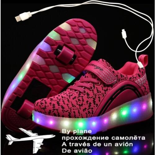 Led Light Up Wheel Sneakers for Kids Boy Girl USB Light Up Roller Shoes with On Double Wheels Children Boys Girls Skate Shoes