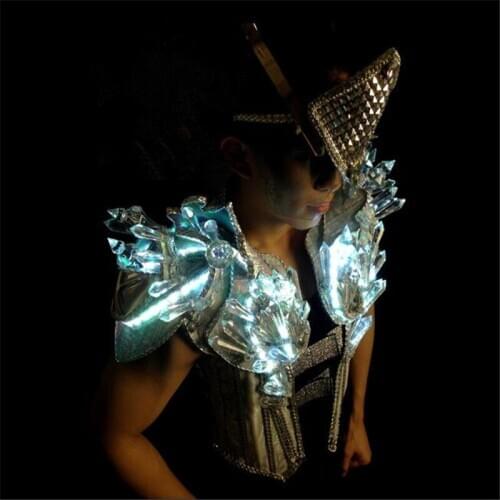 KS32 Party ballroom dance led costumes luminous armor robot suit glowing RGB shoulder dj singer wears outfits men dress disco dj