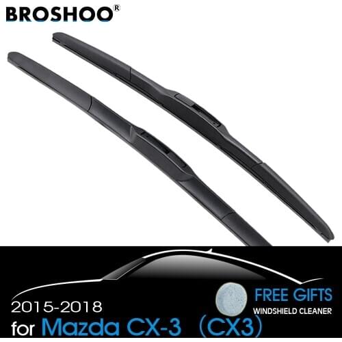 BROSHOO Auto Natural Rubber Wipers Blade For Mazda CX 3 CX3 22"&18",Fit Standard Hook Arms 2015 2016 2017 2018 Car Styling