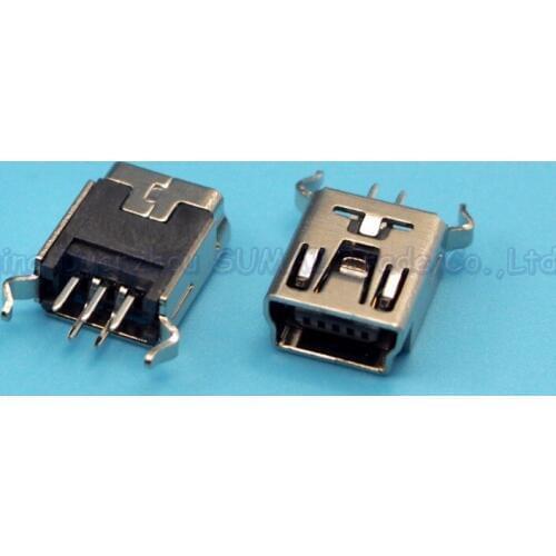 100pcs Copper MINI 5P USB Female Socket 180 degrees vertical type two bend foot