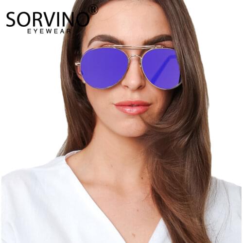 SORVINO Retro Oversized Mirror Gold Womens Pilot Sunglasses Men Brand Designer 2020 90s Flat Top Glasses Shades SP90