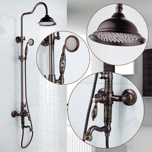 NEWEST Luxury Jade Deco Oil Rubbed Bronze Bath Rainfall Shower Faucet Set Tub Mixer Tap shower faucet with Hand Spray 2 Colors