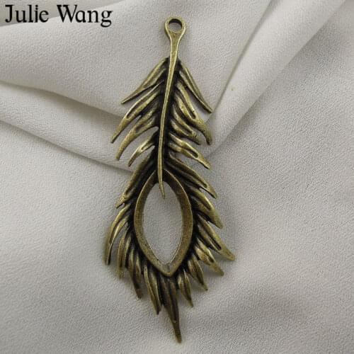 Julie Wang 5PCS Alloy Antique Bronze Leaves Feather Charms For Pendants Bracelet Necklace Handmade Jewelry Making Accessory