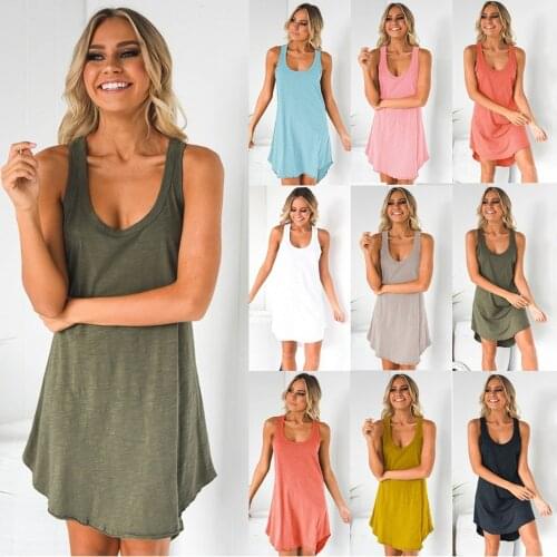 Casual Solid Sleeveless Mini Tank Summer Dress Women Casual Off Shoulder Asymmetrical Cover Up Beach Dresses Beachwear Plus Size