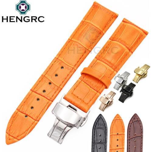 20mm 22mm Durable Watchbands Belt Men Women High Quality Genuine Leather Watch Band Strap Deployment Clasp Accessories