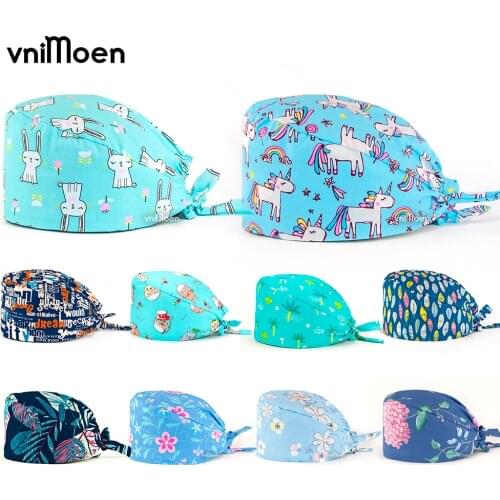 Blue series Women Bandage Nursing Cap gorros quirurgicos Print Nurse Hat Nurs Cap Surgicals Hat Laboratory Pet Shop Doctor Hats