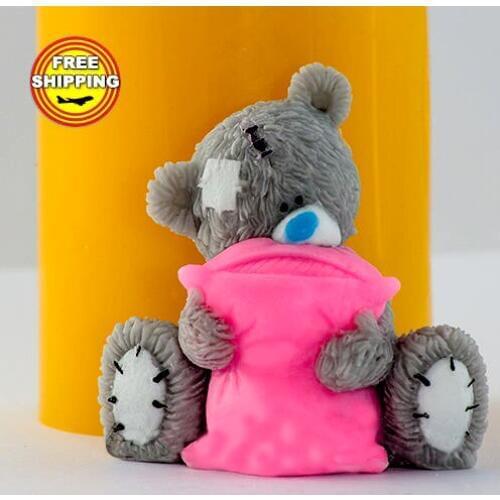 Teddy with a pillow 3d soap mold 100% Food-grade silicone moulds 3d handmade animal soap and candle mold Przy wholesale