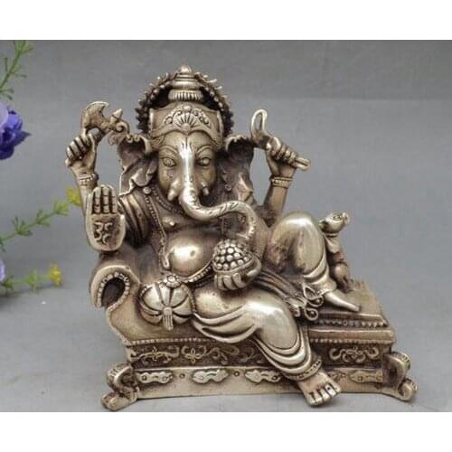 Chinese Old Handwork Tibetan Silver Wealth God Recline Statue