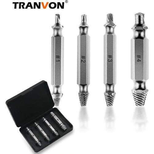 TRANVON 4pcs Broken Bolt Remover Extractor Tap Extractors Damaged Screw Extractor Set with Double Head for Screwdriver Hand Tool