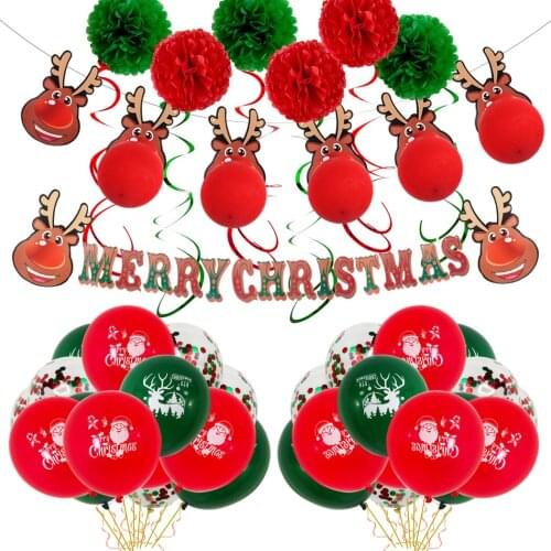 Christmas party decoration decoration balloon set elk pull flag dress up Christmas scene atmosphere round latex balloon