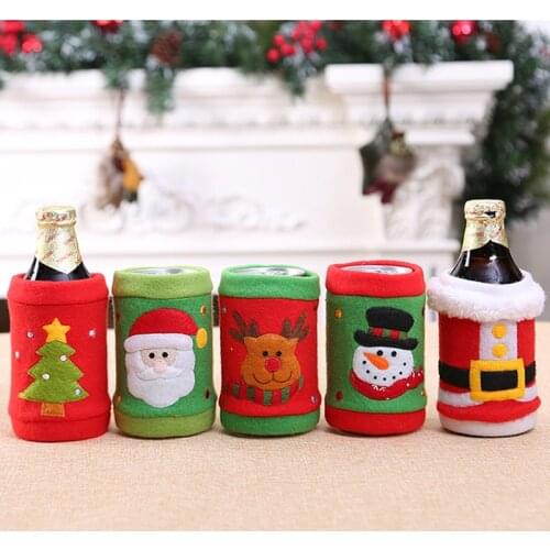 Christmas Decoration Ornaments Brushed Fabric Beverage Bottle Wine Bottle Coke Soda Bottle Cover Protective Xmas Decor For Home