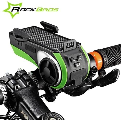 ROCKBROS Waterproof Bicycle Phone Holder Bluetooth Audio MP3 Player Speaker 4400mAh Power Bank +Bicycle Ring Bell + Bike Light