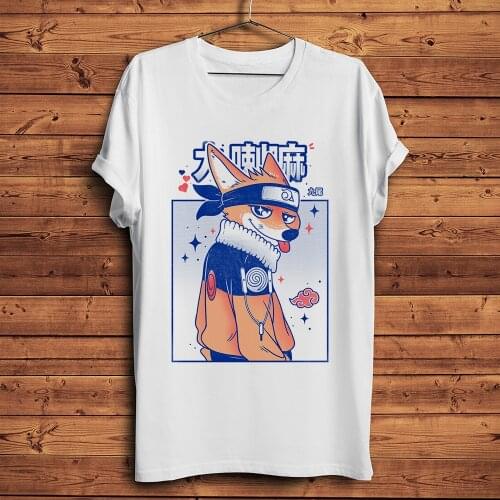 Fox ninja kyubi Kurama funny anime t shirt Men White Short Sleeve Casual Tshirt Unisex manga Streetwear Tee