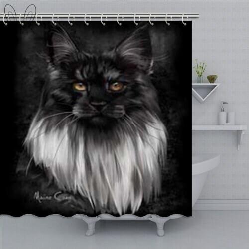 Aplysia Maine Coon Watercolor Painting Polyester Fabric Bathroom Shower Curtain Black Shower Curtain For Bath Decor Shower Sets