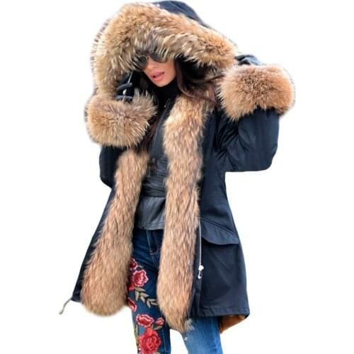 2021 Long Parka Real Fur Coat Winter Jacket Women Natural Real Fox Fur Coats Outerwear Streetwear Casual Oversize New