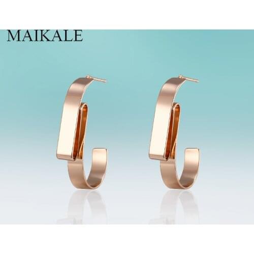 MAIKALE New Fashion Geometric C Shape Big Stud Earrings Irregular Metal Strip Fold Gold Statement Earrings for Women Charm Gifts